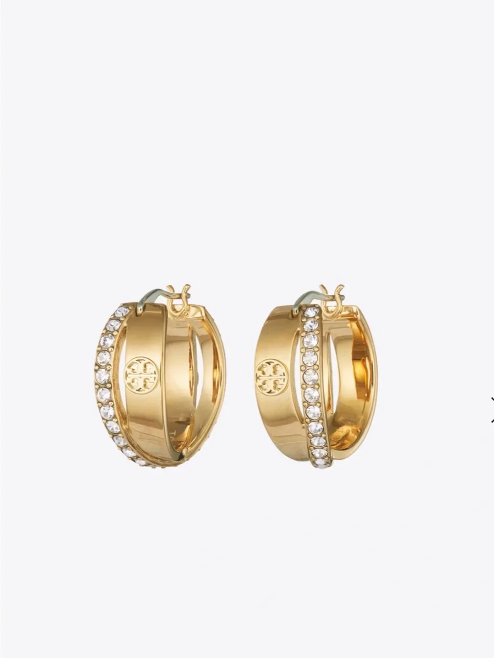 Tory Burch Gold Crystal-Embellished Hoop Earrings